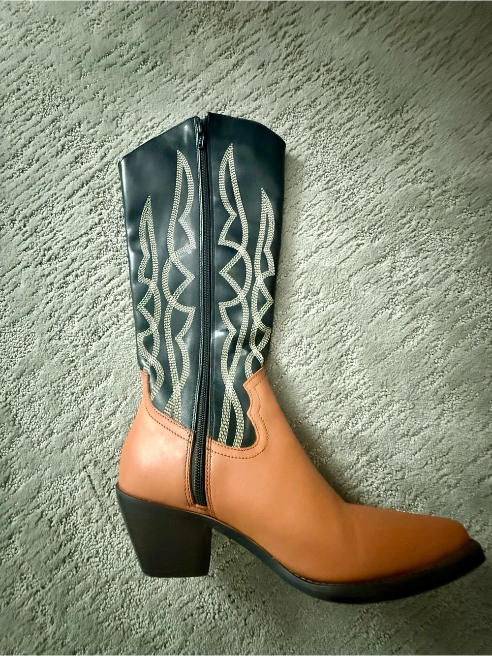 Classic Two-Tone Western Knee-High Boots - Black & Brown
